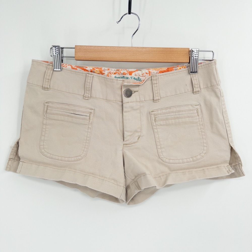 Y2K American Eagle Micro Shorts Womens 2 Tan Khaki Mall Girl Low Rise 2000s